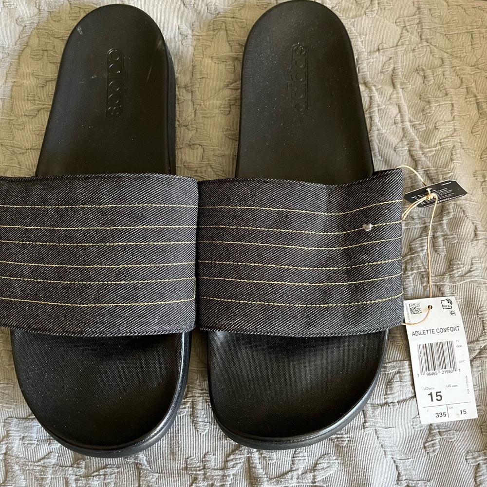 Men’s Adidas Black Adilette Comfort Slides- Size 15